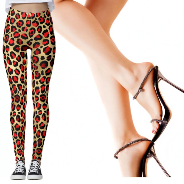Coola Roligt för djurtryck Leopard Scarlet Guld Leggings (Skapare uppladdad)