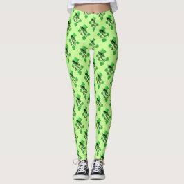 Coola roligt Grönt top hat Shamrocks St. Patricks  Leggings
