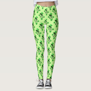 Coola roligt Grönt top hat Shamrocks St. Patricks Leggings
