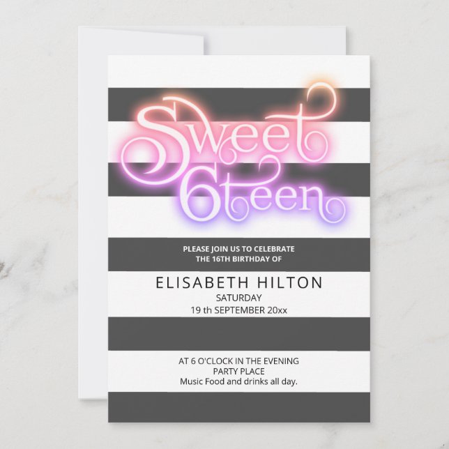 Coola roligt modern rand typografi sweet sixteen inbjudningar (Framsida)