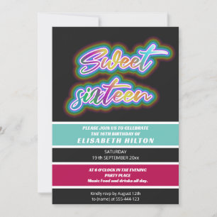 Coola roligt neontypografi rand söt 16 inbjudningar