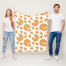Coola roligt pizza och skivor mönster på vitt fleecefilt