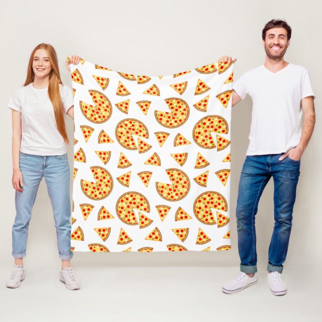 Coola roligt pizza och skivor mönster på vitt fleecefilt (På plats)