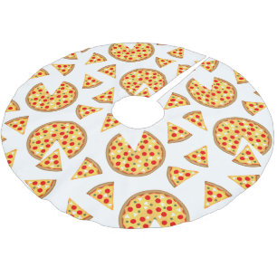 Coola roligt pizza och skivor mönster på vitt julgransmatta borstad polyester