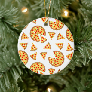 Coola roligt pizza och skivor mönster på vitt julgransprydnad keramik