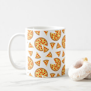 Coola roligt pizza och skivor mönster på vitt kaffemugg