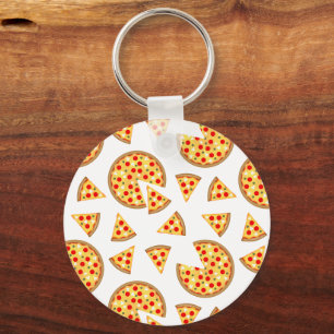 Coola roligt pizza och skivor mönster på vitt nyckelring