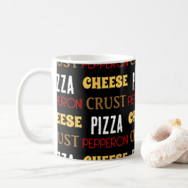 Coola roligt pizza pepperoni ost crust text mönste kaffemugg