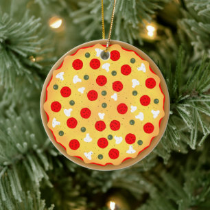 Coola roligt pizza pepperoni svamp julgransprydnad keramik