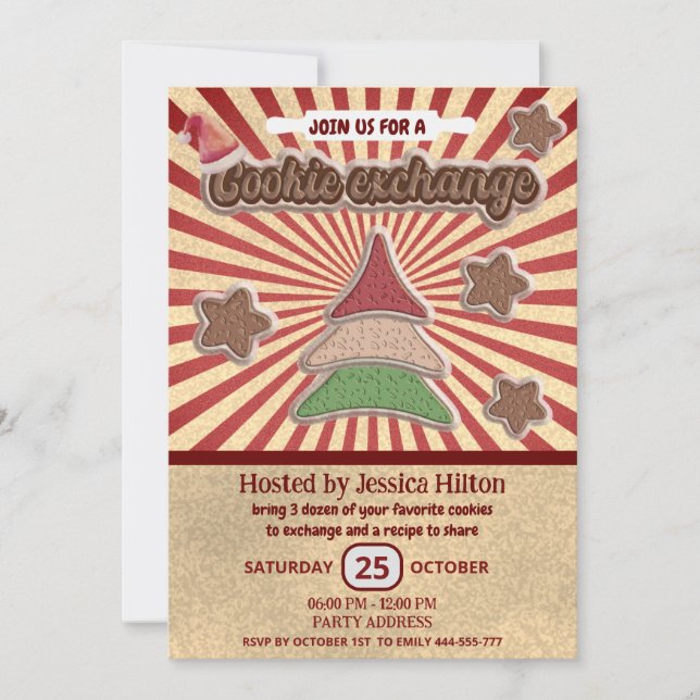 Coola roligt retro typography cookie exchange part inbjudningar (Framsida)