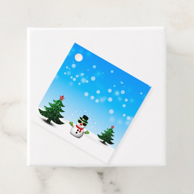 Coola roligt Snögubbe Sparkly Julgranar blue Gåvor Etiketter (På plats)