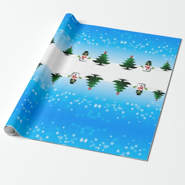 Coola roligt Snögubbe Sparkly Julgranar blue Presentpapper (Utrullad)