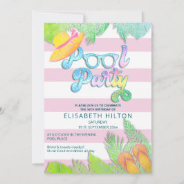 Coola roligt sommarskript bassäng party födelsedag inbjudningar