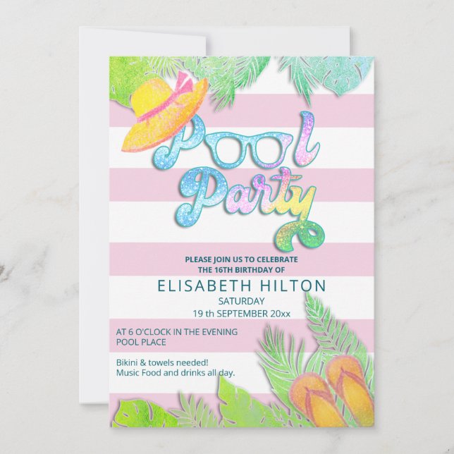 Coola roligt sommarskript bassäng party födelsedag inbjudningar (Framsida)