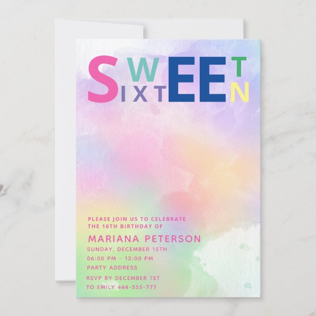 Coola roligt tonåring modern typografi söt 16 inbjudningar (Framsida)
