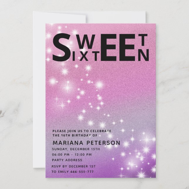 Coola roligt tonåring modern typografi söt 16 inbjudningar (Framsida)