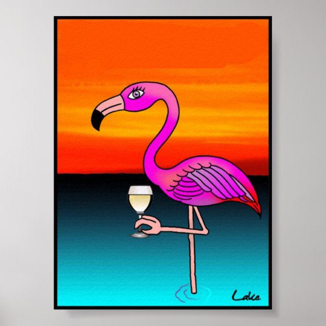 Coola roligt vin drickande Flamingo poster (Framsidan)