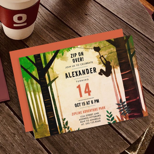 Coola Roligt Zipline Grönt Äventyr Natur utomhus Inbjudningar (Skapare uppladdad)