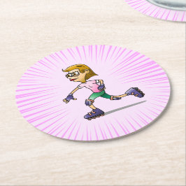 Coola Roller Skating Girl Underlägg Papper Rund