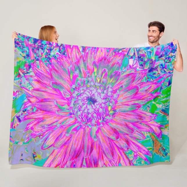 Coola Rosa Blue och Lila Artsy Dahlia Bloom Fleecefilt (På plats)