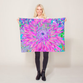 Coola Rosa Blue och Lila Artsy Dahlia Bloom Fleecefilt