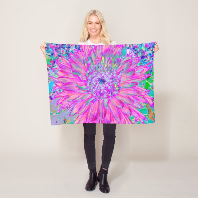 Coola Rosa Blue och Lila Artsy Dahlia Bloom Fleecefilt (På plats)