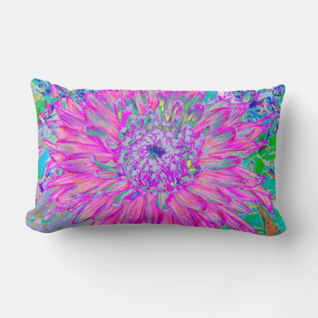 Coola Rosa Blue och Lila Artsy Dahlia Bloom Lumbarkudde (Framsida)