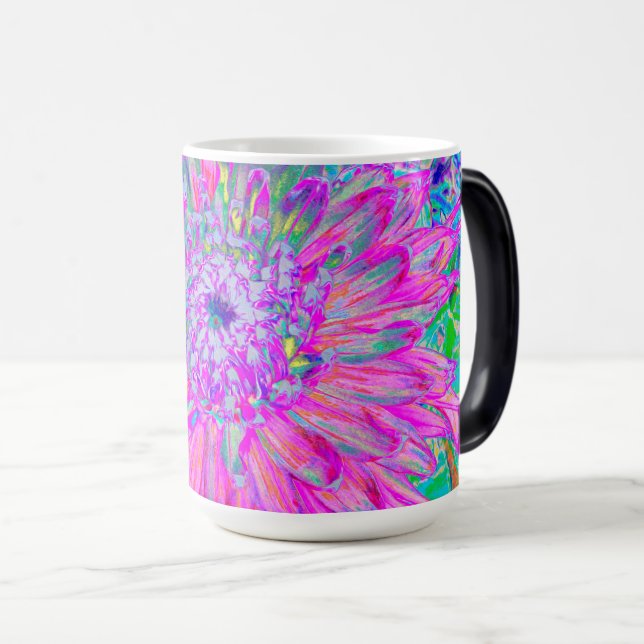 Coola Rosa Blue och Lila Artsy Dahlia Bloom Magisk Mugg (Framsida höger)