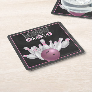Coola Rosa Bowling Party Underlägg Papper Kvadrat