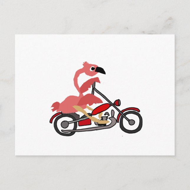 Coola Rosa Flamingo Riding Motorcle Tecknad Vykort (Framsida)