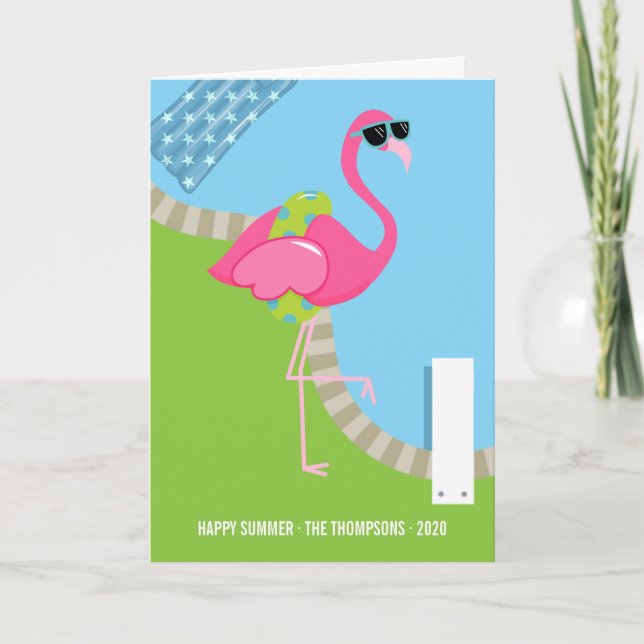 Coola Rosa Flamingo Sommar Hälsning Kort (Framsida)