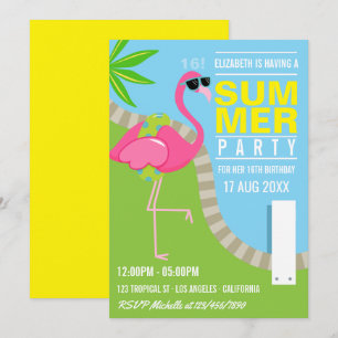 Coola Rosa Flamingo Summer Bassäng Födelsedagsfest Inbjudningar