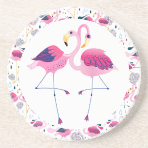 Coola Rosa Flamingos Illustration Underlägg Sandsten