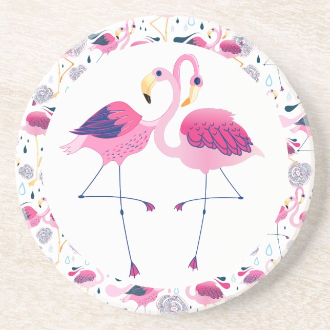 Coola Rosa Flamingos Illustration Underlägg Sandsten (Framsidan)