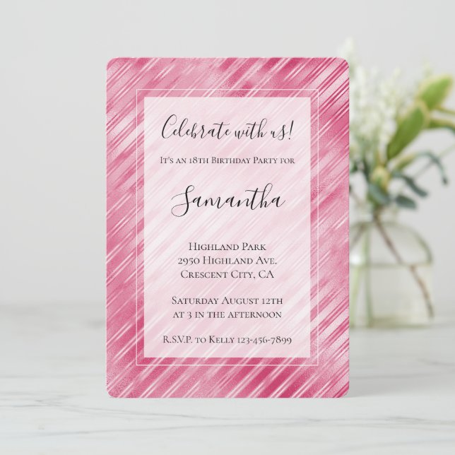 Coola Rosa Glam Rand Birthday Inbjudningar (Stående Fram)