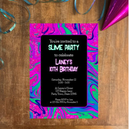 Coola Rosa Teal Glitter Girls Birthday Slime Party Inbjudningar