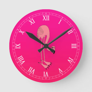 Coola Rosa Tecknad Flamingo Rund Klocka