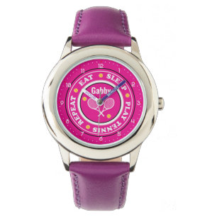 Coola rosa tennis slogan med eget namn armbandsur