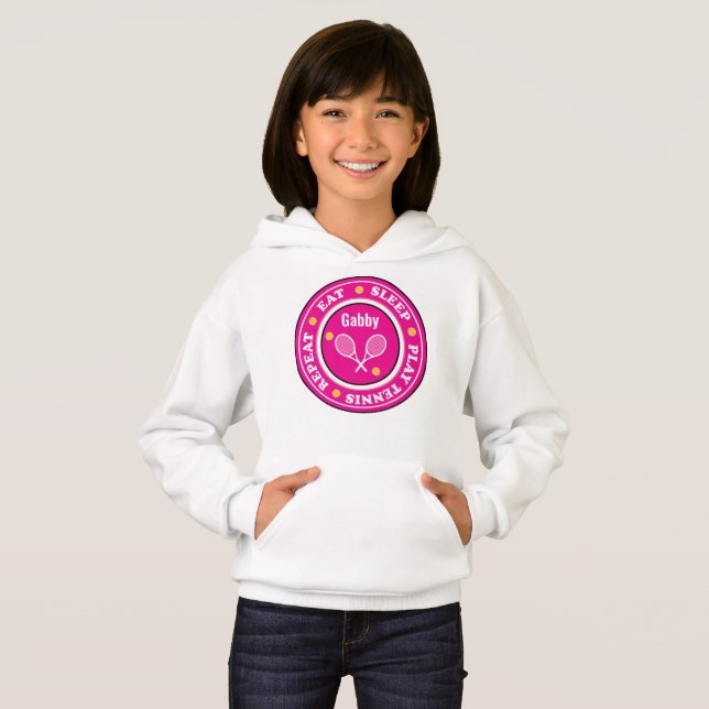 Coola rosa tennis slogan med eget namn hoodie t shirt (Hel framsida)