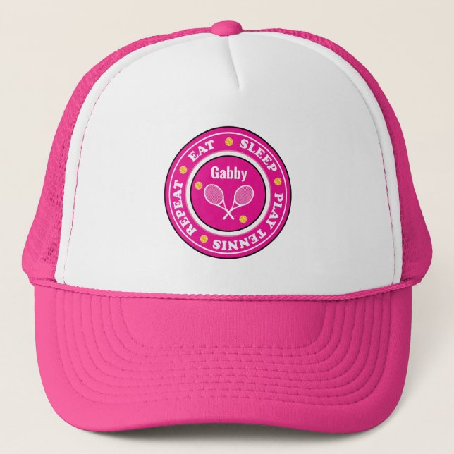Coola rosa tennis-slogan med rosa med eget namn keps (Framsida)