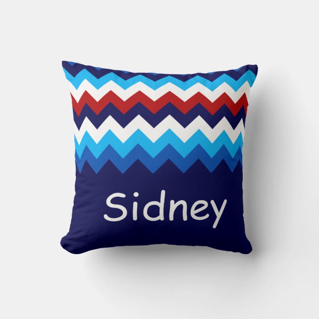Coola Rött vitt blått Chevrons Monogram Dekorativ  Kudde (Framsida)