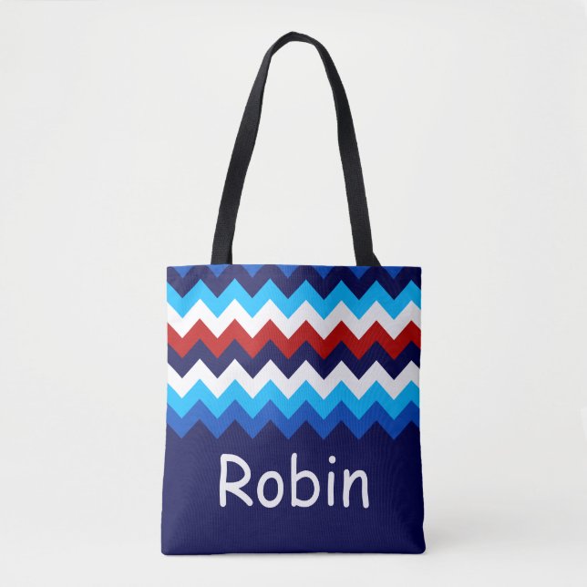 Coola Rött vitt blått Chevrons Monogram Tote Bag Tygkasse (Framsida)