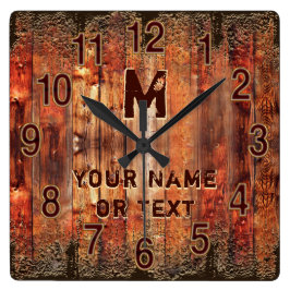 Coola Rustik Clock-Personlig med DIN TEXT Fyrkantig Klocka