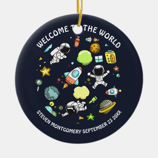 Coola Rymden Tema - Astronauter & Rocket-Fraktaser Julgransprydnad Keramik (Framsidan)