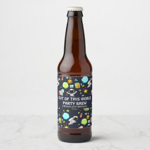 Coola Rymden Tema - Astronauter & Rocket-Fraktaser Ölflaska Etikett