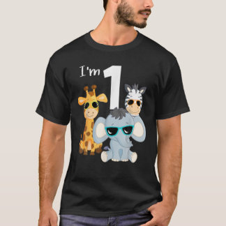 Coola Safari Animals 1:a födelsedagen Party-1-årig T Shirt