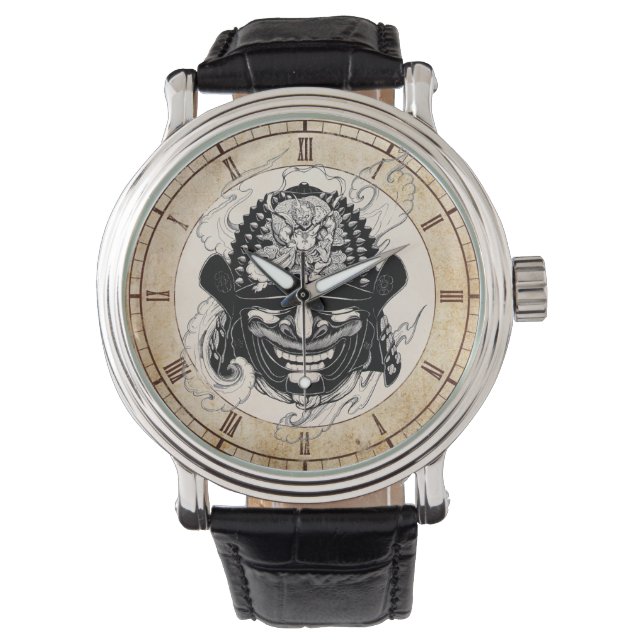 Coola samurai demon mask helmtatuering armbandsur (Framsida)