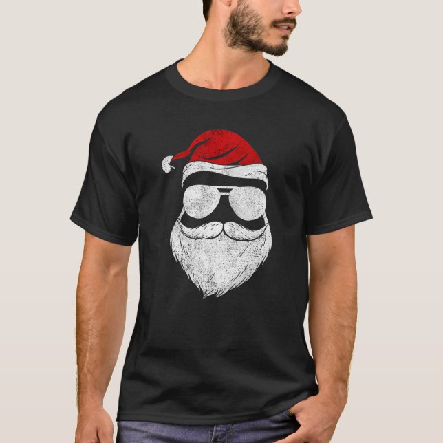 Coola Santa Ansikte med Beard Mustache Sunglasses  T Shirt (Framsida)