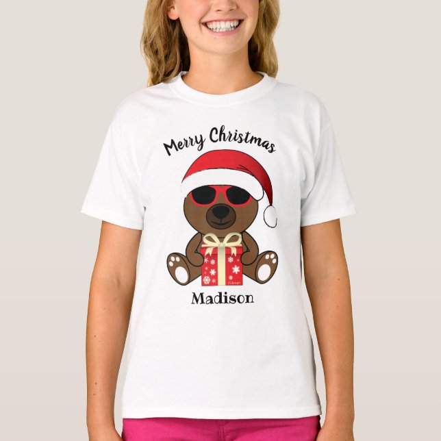 Coola Santa Bear-julklapp Anpassa T Shirt (Framsida)