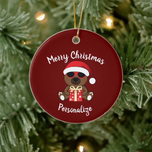 Coola Santa Bear-julklapp Red Personalize Julgransprydnad Keramik (Träd)